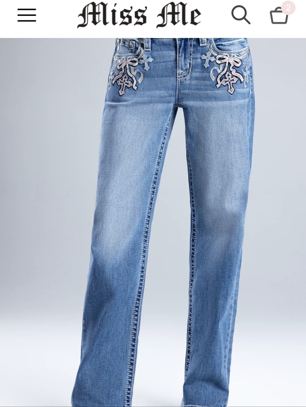 Miss Me Blue Embroidered Wide-Leg Jeans